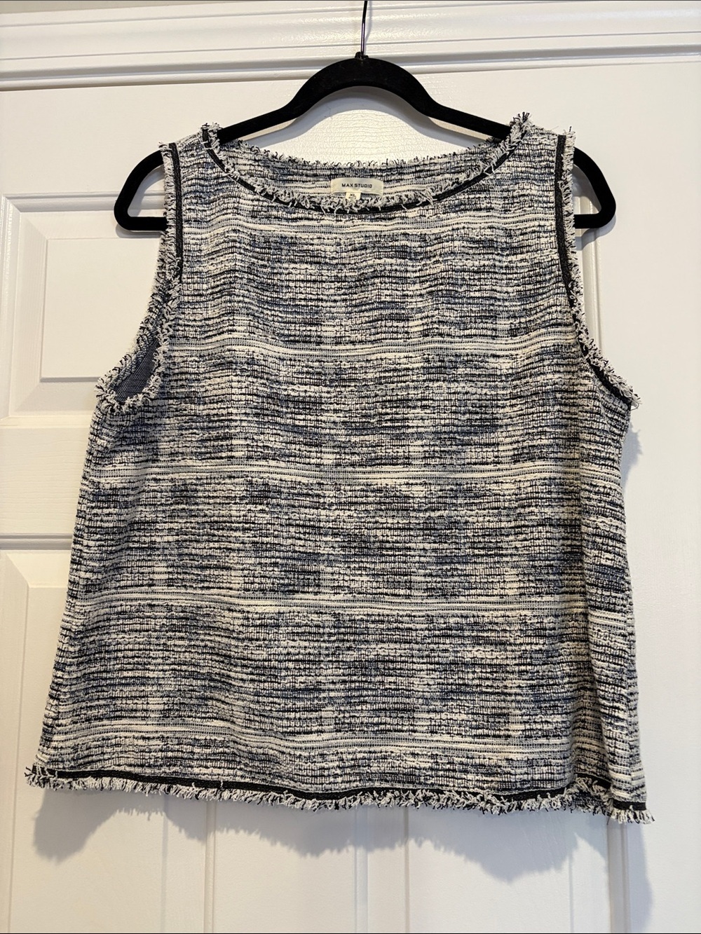 2 piece set Max Studio Navy & White Bouclé Open Jacket with matching sleeves top - Picture 4 of 7